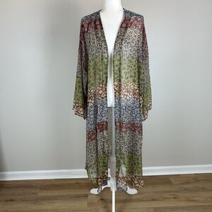 Jessica Simpson Long Kimono 2X Floral Tropical Duster Beach Coastal Top Chiffon